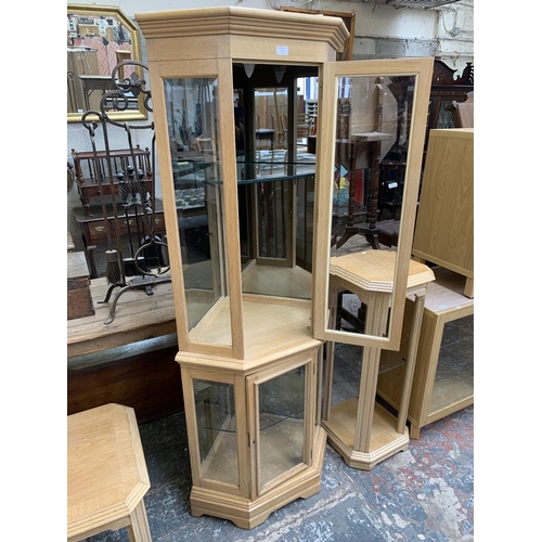 77 - Two pieces of Arighi Bianchi limed oak furniture, one corner display cabinet - approx. 183cm high x ... 