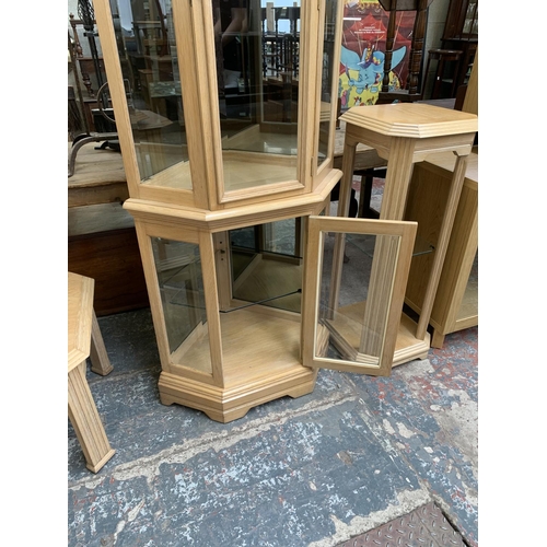 77 - Two pieces of Arighi Bianchi limed oak furniture, one corner display cabinet - approx. 183cm high x ... 