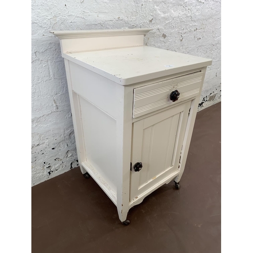 83 - A late 19th/early 20th century white painted satinwood bedside cabinet - approx. 84cm high x 55cm wi... 