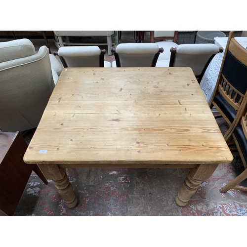 98 - A Victorian style solid pine farmhouse dining table - approx. 77cm high x 92cm wide x 107cm long