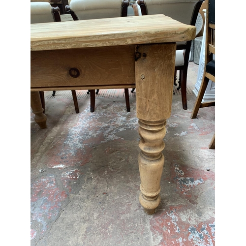98 - A Victorian style solid pine farmhouse dining table - approx. 77cm high x 92cm wide x 107cm long