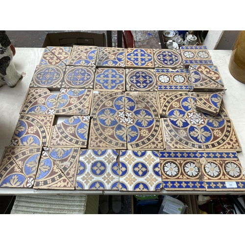 500 - A collection of 19th century Minton Augustus Pugin gothic revival church floor tiles - approx. 15cm ... 