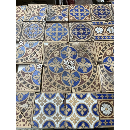 500 - A collection of 19th century Minton Augustus Pugin gothic revival church floor tiles - approx. 15cm ... 