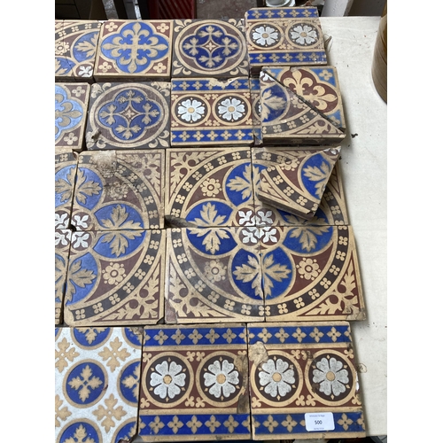 500 - A collection of 19th century Minton Augustus Pugin gothic revival church floor tiles - approx. 15cm ... 