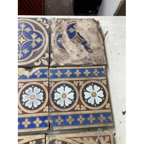 500 - A collection of 19th century Minton Augustus Pugin gothic revival church floor tiles - approx. 15cm ... 