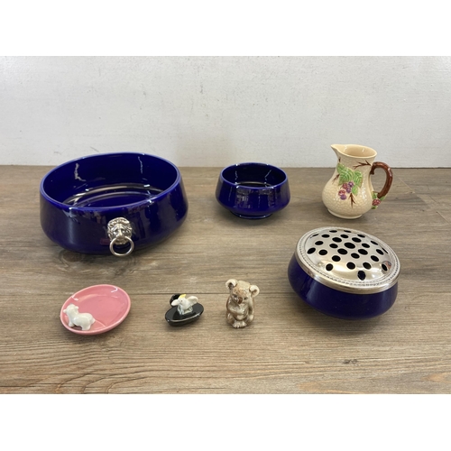 503 - Seven pieces of Wade pottery to include large cobalt blue bowl - approx. 9cm high x 21cm diameter, W... 