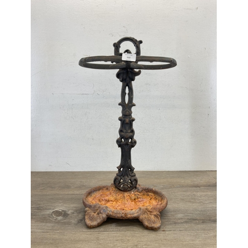 522 - A 19th century style cast iron and black painted stick stand - approx. 55cm high x 27cm wide x 18cm ... 