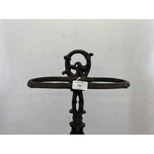 522 - A 19th century style cast iron and black painted stick stand - approx. 55cm high x 27cm wide x 18cm ... 