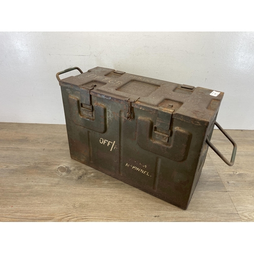 546 - A WWII military green metal ammunition box - approx. 34cm high x 49cm wide x 21.5cm deep