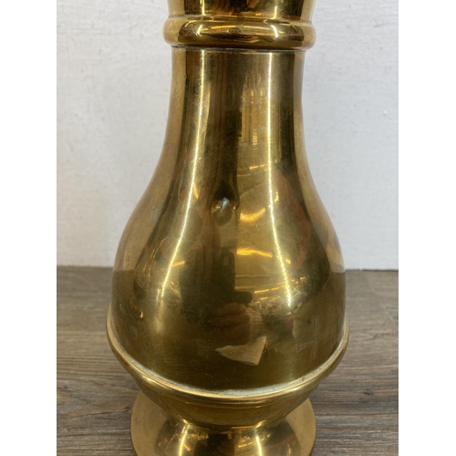 558 - A pair of 19th century brass John Smyth & Sons (Dublin) Ltd. ecclesiastical engraved vases - approx.... 