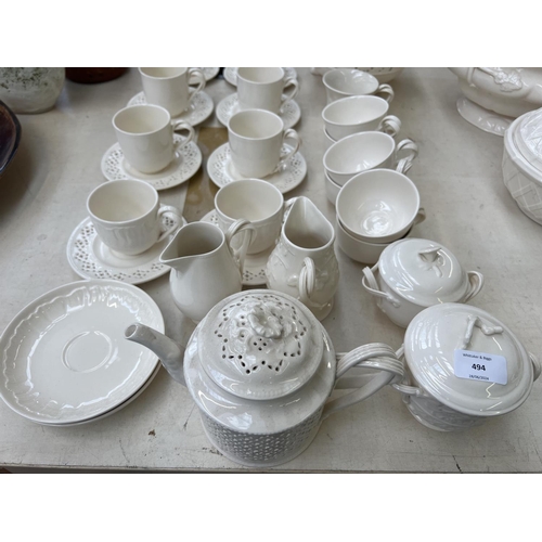 494 - A collection of Hartley Greens & Co. Leeds pottery creamware to include teapot and stand - approx. 3... 