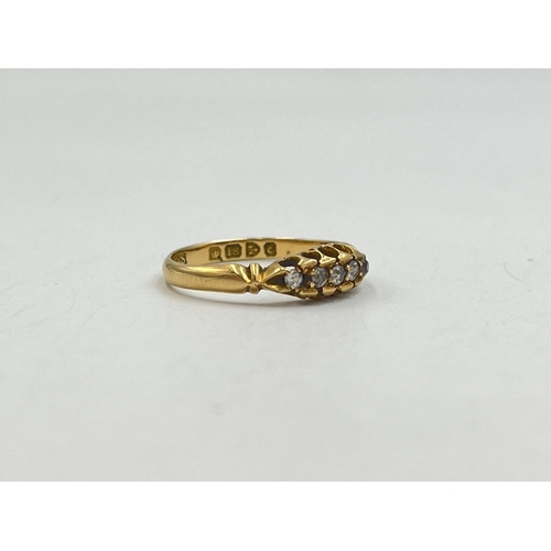 2007 - A boxed Edwardian hallmarked Chester 18ct gold diamond five stone ring, dated 1903 and size K - appr... 