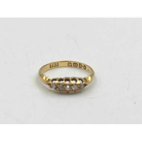 2007 - A boxed Edwardian hallmarked Chester 18ct gold diamond five stone ring, dated 1903 and size K - appr... 