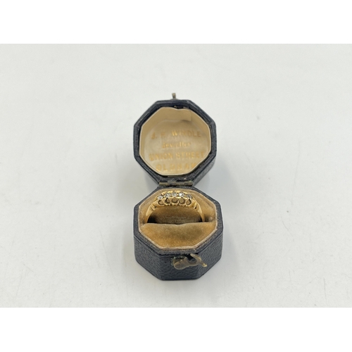 2007 - A boxed Edwardian hallmarked Chester 18ct gold diamond five stone ring, dated 1903 and size K - appr... 