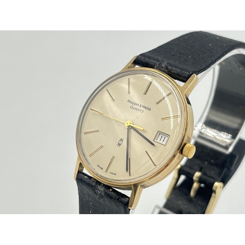 2010 - A Mappin & Webb 9ct gold cased quartz men's wristwatch - approx. gross weight 24.8g including moveme... 