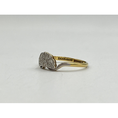 2011 - An Art Deco A.W.C. & S Ltd 18ct gold and platinum diamond fan shaped ring, size O - approx. gross we... 