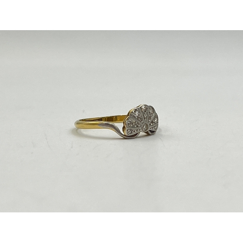 2011 - An Art Deco A.W.C. & S Ltd 18ct gold and platinum diamond fan shaped ring, size O - approx. gross we... 