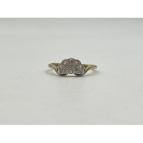 2011 - An Art Deco A.W.C. & S Ltd 18ct gold and platinum diamond fan shaped ring, size O - approx. gross we... 