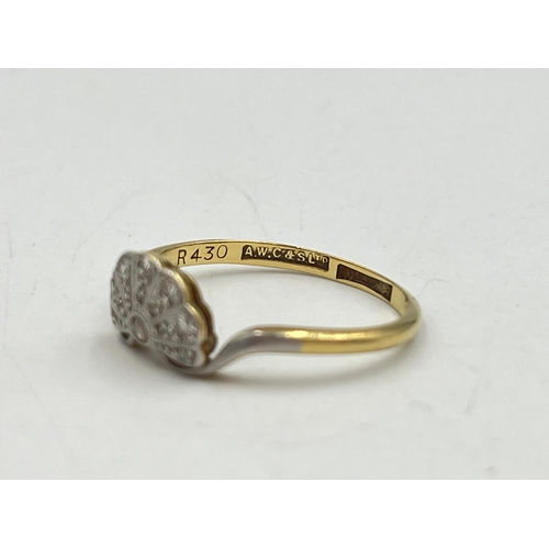 2011 - An Art Deco A.W.C. & S Ltd 18ct gold and platinum diamond fan shaped ring, size O - approx. gross we... 