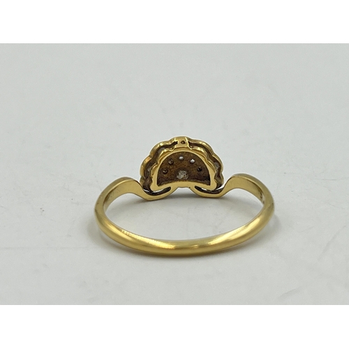 2011 - An Art Deco A.W.C. & S Ltd 18ct gold and platinum diamond fan shaped ring, size O - approx. gross we... 