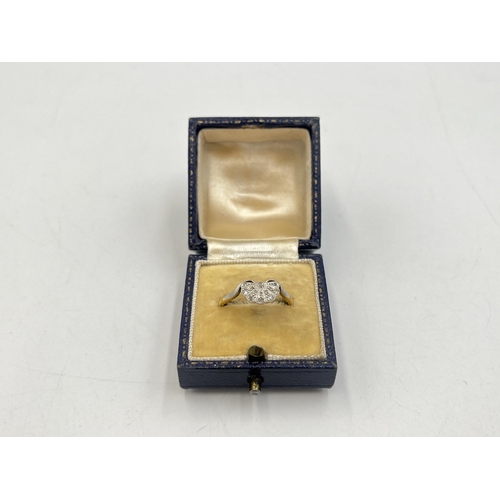 2011 - An Art Deco A.W.C. & S Ltd 18ct gold and platinum diamond fan shaped ring, size O - approx. gross we... 