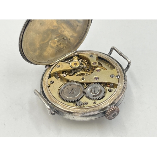 2014 - A WWI Anglo Swiss Watch Co. Cavalry Calcutta .935 silver cased hand wind half hunter trench watch, i... 