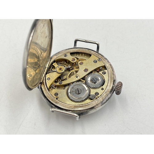 2014 - A WWI Anglo Swiss Watch Co. Cavalry Calcutta .935 silver cased hand wind half hunter trench watch, i... 