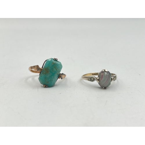 2023 - Two solitaire rings, one 9ct turquoise and one 9ct & silver - approx. gross weight 4.3g