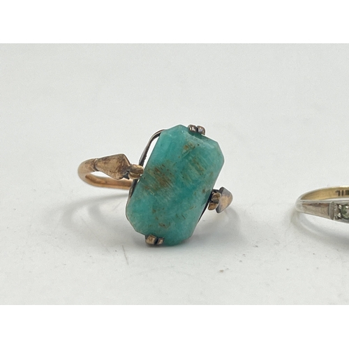 2023 - Two solitaire rings, one 9ct turquoise and one 9ct & silver - approx. gross weight 4.3g