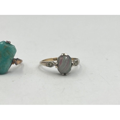 2023 - Two solitaire rings, one 9ct turquoise and one 9ct & silver - approx. gross weight 4.3g