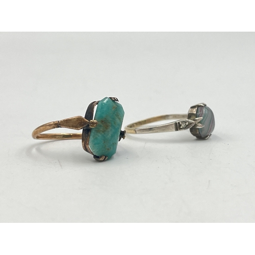 2023 - Two solitaire rings, one 9ct turquoise and one 9ct & silver - approx. gross weight 4.3g