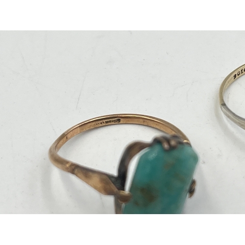 2023 - Two solitaire rings, one 9ct turquoise and one 9ct & silver - approx. gross weight 4.3g