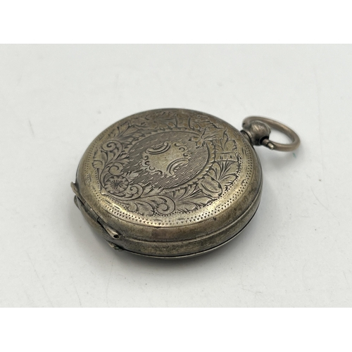 2039 - An .800 silver cased open face key wind pocket watch