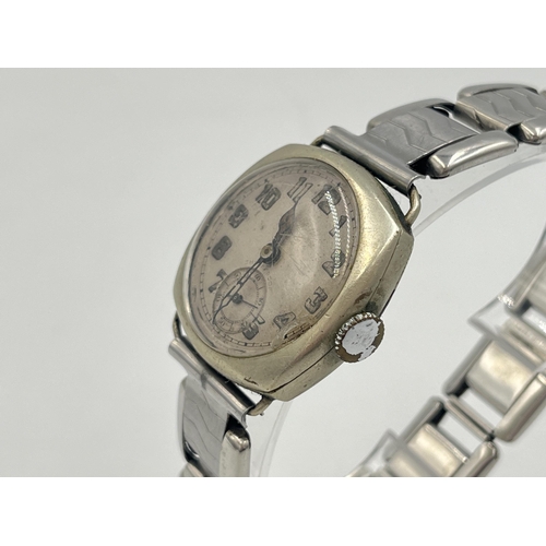 2042 - Two antique wristwatches, one hallmarked London import .925 silver cased trench and one Art Deco Rot... 