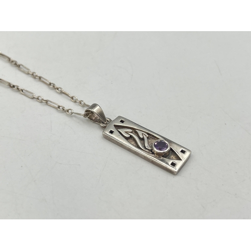 2046 - A Charles Rennie Mackintosh design .925 silver amethyst set pendant necklace - approx. gross weight ... 