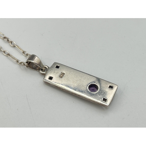 2046 - A Charles Rennie Mackintosh design .925 silver amethyst set pendant necklace - approx. gross weight ... 