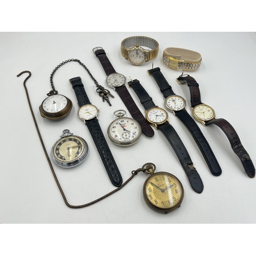 2048 - Seven wristwatches and four pocket watches to include an 18th century gilt metal pair cased verge po... 