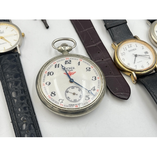 2048 - Seven wristwatches and four pocket watches to include an 18th century gilt metal pair cased verge po... 