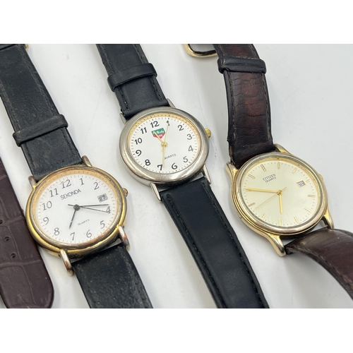 2048 - Seven wristwatches and four pocket watches to include an 18th century gilt metal pair cased verge po... 