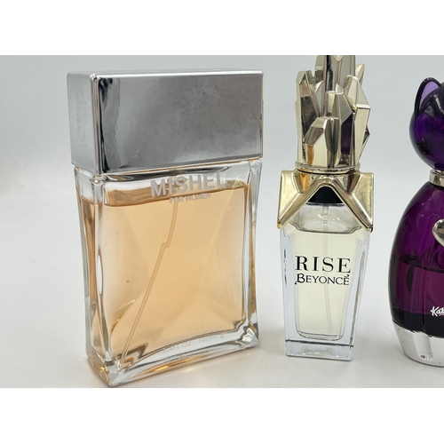 2053 - Four women's fragrance sprays, one Mishel 100ml eau de parfum, one Katy Perry Purrs 30ml eau de parf... 