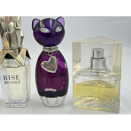 2053 - Four women's fragrance sprays, one Mishel 100ml eau de parfum, one Katy Perry Purrs 30ml eau de parf... 