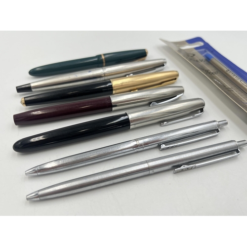 2058 - Seven writing instruments to include Sheaffer fountain with 14ct gold nib, Parker fountain with 14ct... 