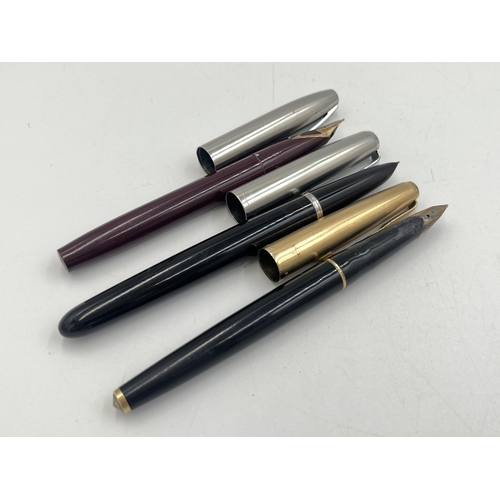 2058 - Seven writing instruments to include Sheaffer fountain with 14ct gold nib, Parker fountain with 14ct... 