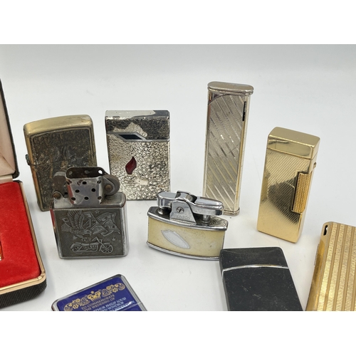 2066 - A collection of vesta cases and cigarette lighters to include boxed Colibri Molectric, Win 1000, Ron... 