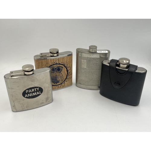 2067 - Sixteen stainless steel and pewter hipflasks