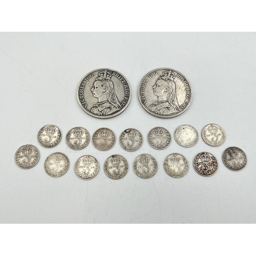 2069 - A collection of 92.5% silver British coins to include two 1889 crowns etc. - approx. gross weight 75... 