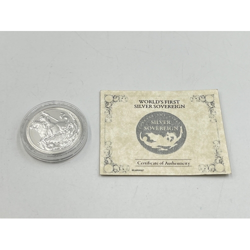 2073 - A 2019 .9999 silver brilliant uncirculated sovereign with certificate of authenticity