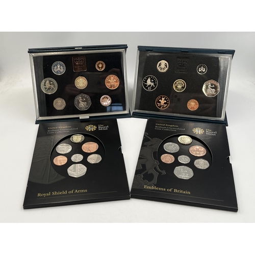 2080 - Three cased Royal Mint United Kingdom coin sets, one 1983 proof seven coin, one 1991 proof eight coi... 