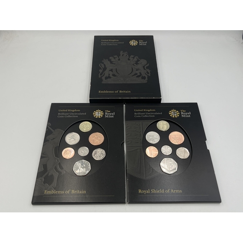 2080 - Three cased Royal Mint United Kingdom coin sets, one 1983 proof seven coin, one 1991 proof eight coi... 