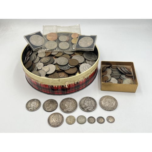 2083 - A collection of British coins with silver examples to include two 1891 92.5% crowns, 1935 50% crown,... 